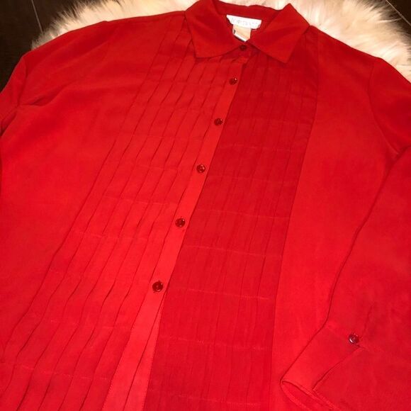Jordan vintage red pleated front button down LG - Picture 2 of 7